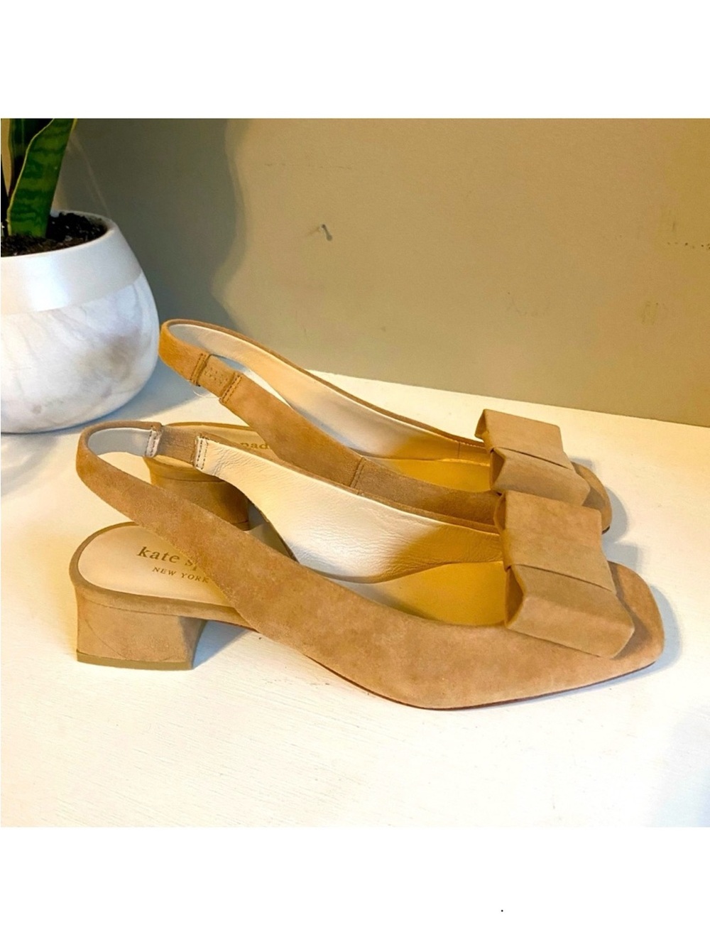 kate spade Beige Suede Bow Slingback Flats